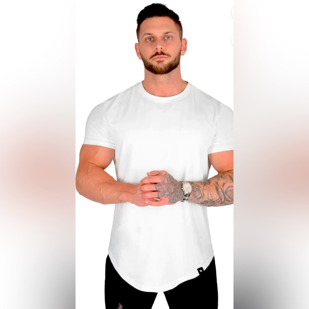 youngla the perfect tee scallop bottom t shirt tee mens medium white gym